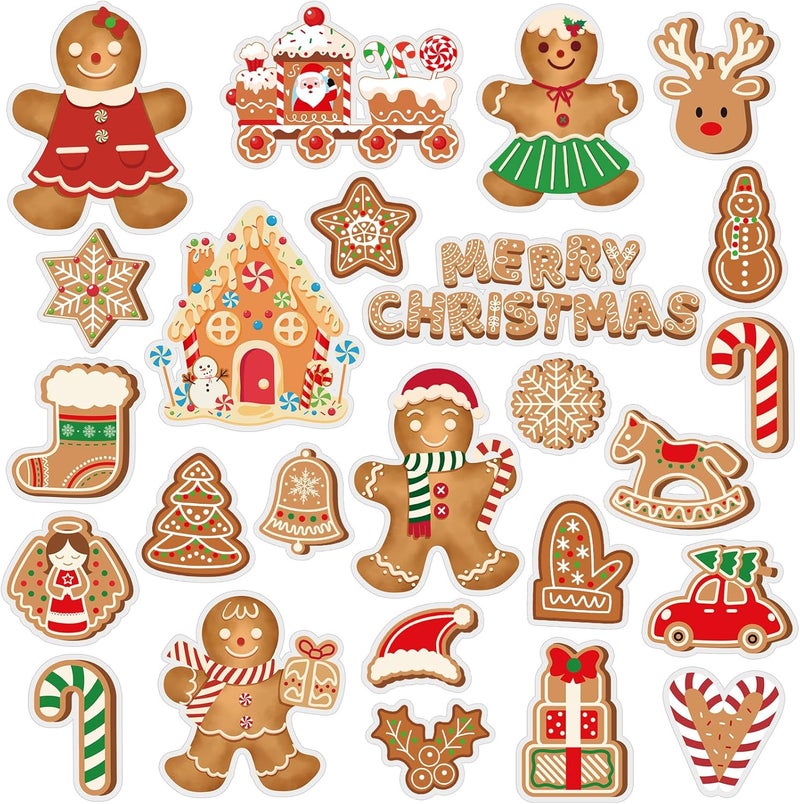 MARFOREVER 50 PCS Christmas Gel Window Clings, Reusable Gingerbread Man Theme Thick Gel Clings Stickers Decals for Christmas Kids Gift Toddlers Classroom Xmas Party Supplies Window Glass Decoration - Image 1